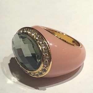 18k Gold Plated Over Crystals Rose Ceramic ring 8